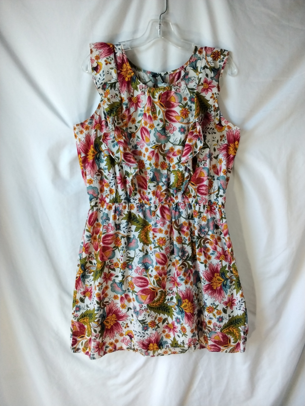 City Streets Floral Ruffle Dress - White, Pink & Green